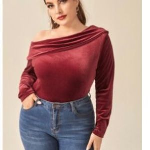 SHEIN Womens Asymmetrical Neck Velvet top